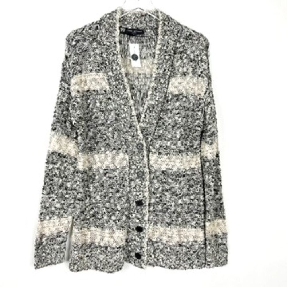 NWT Lane Bryant Cardigan Sweater Womens Size 14/16 Black Cream Marl Stripe Cozy